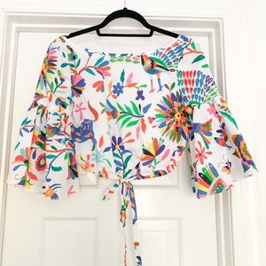 Milly of New York top blouse birds paradise small s colorful print vacation